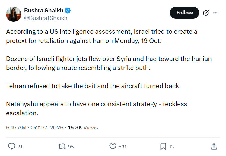 Bushra Shaikh: According to a US intelligence...