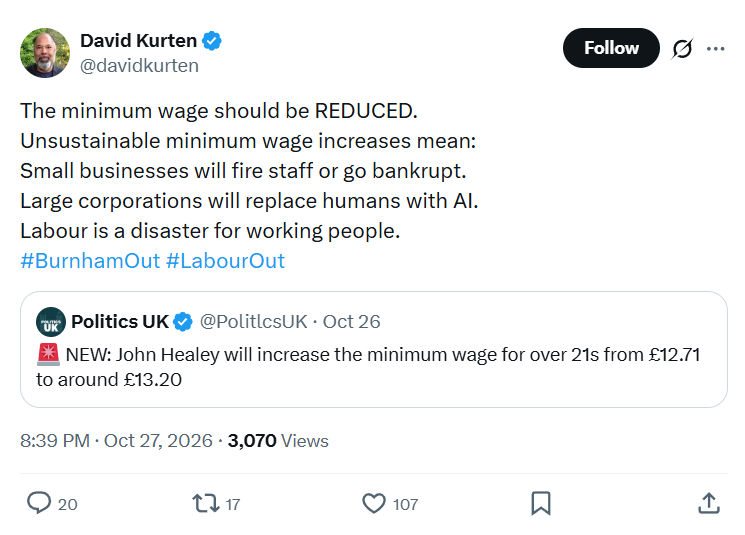 David Kurten: The minimum wage should be REDUCED...