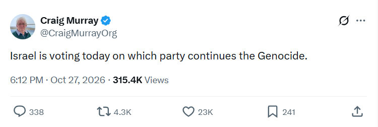 Craig Murray: Israel is voting today...