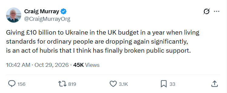Craig Murray: Giving £10 billion to Ukraine...