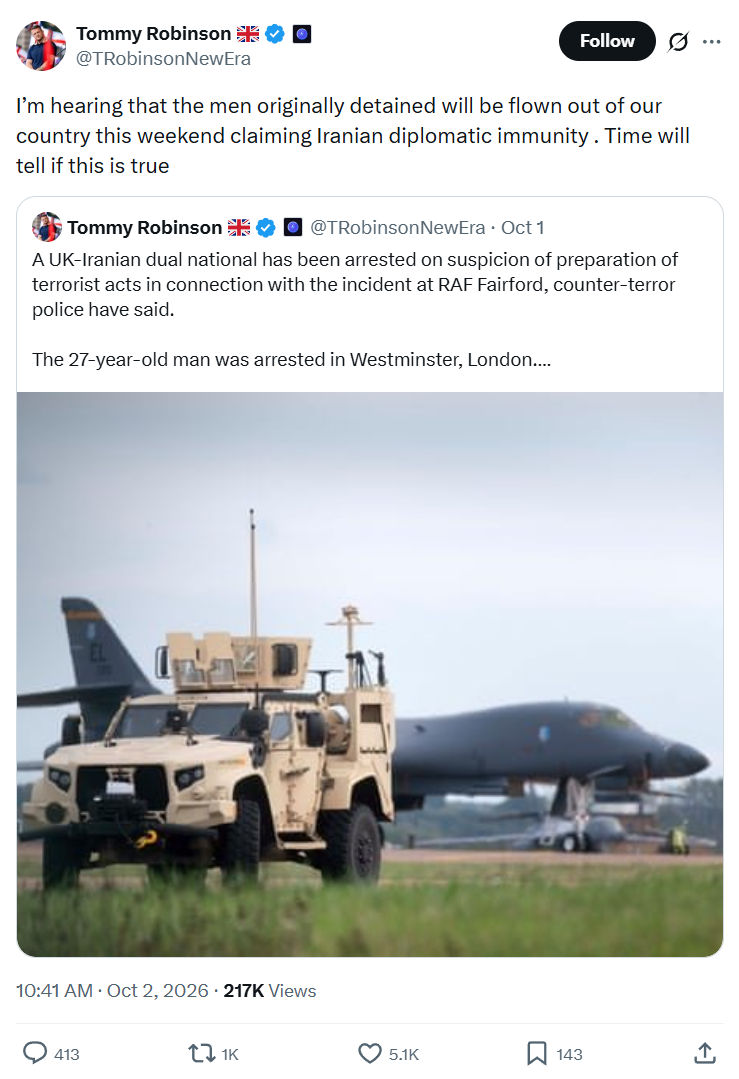 Tommy Robinson: I’m hearing that the men originally...