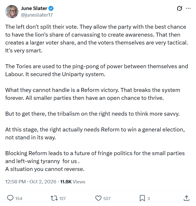 June Slater: The left don't split their vote...