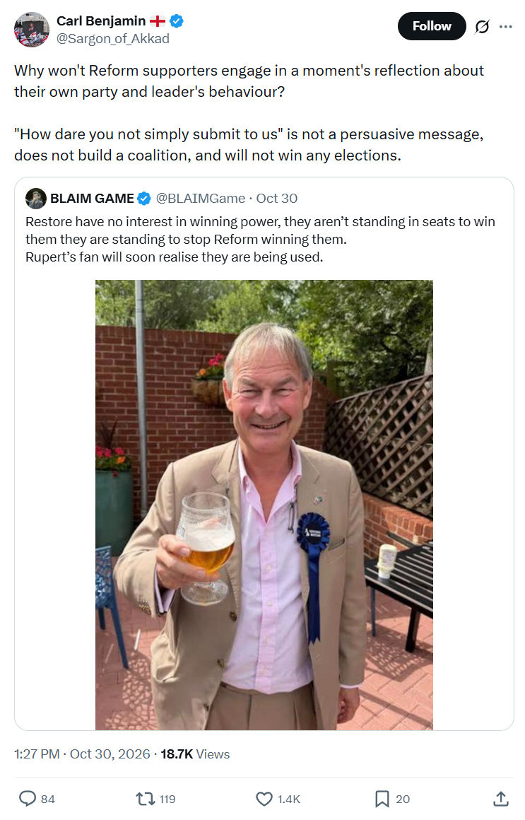 Carl Benjamin: Why won't Reform supporters...