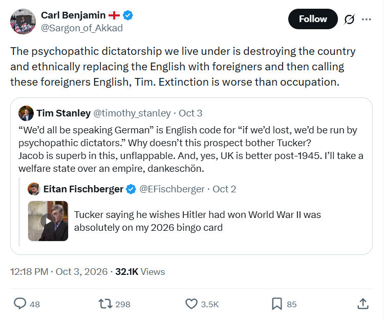 Carl Benjamin: The psychopathic dictatorship...