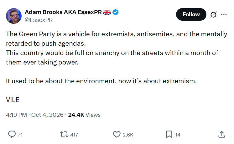 Adam Brooks: The Green Party is a vehicle...