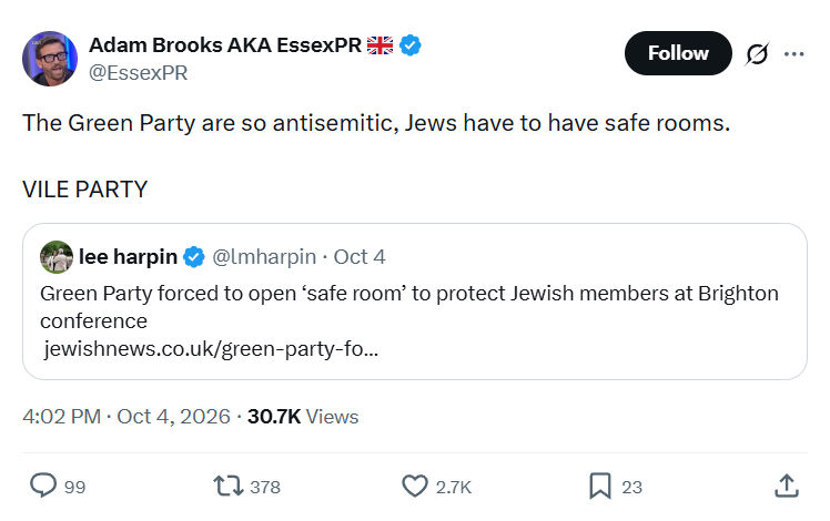 Adam Brooks: The Green Party are so antisemitic...