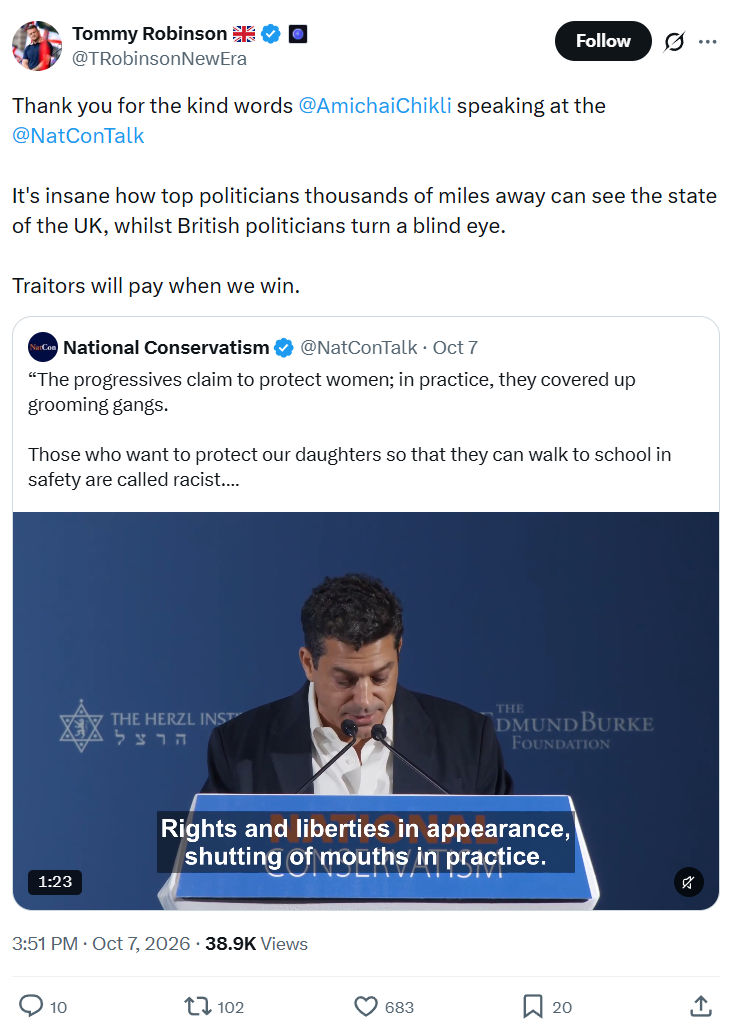 Tommy Robinson: Thank you for the kind words...