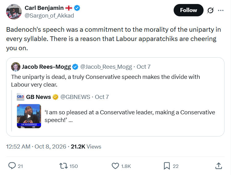 Carl Benjamin: Badenoch's speech was a commitment...
