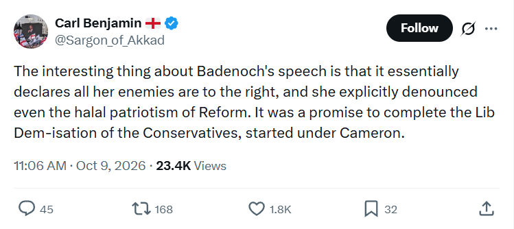Carl Benjamin: The interesting thing about Badenoch's...