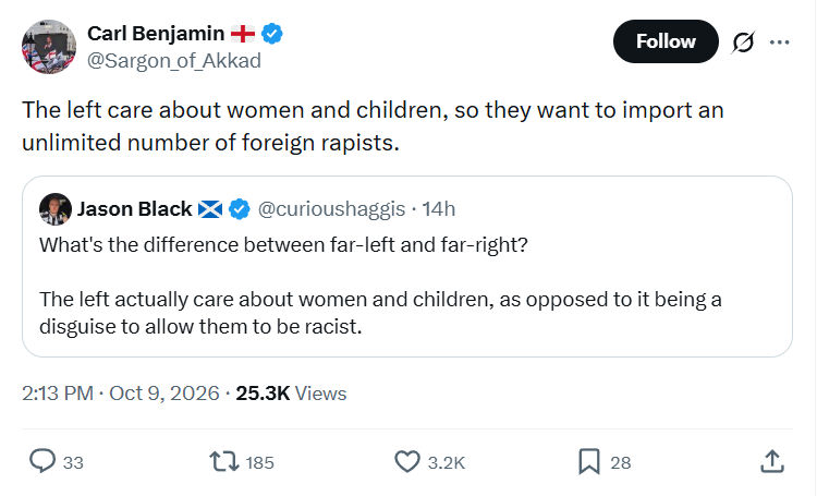 Carl Benjamin: The left care about women...