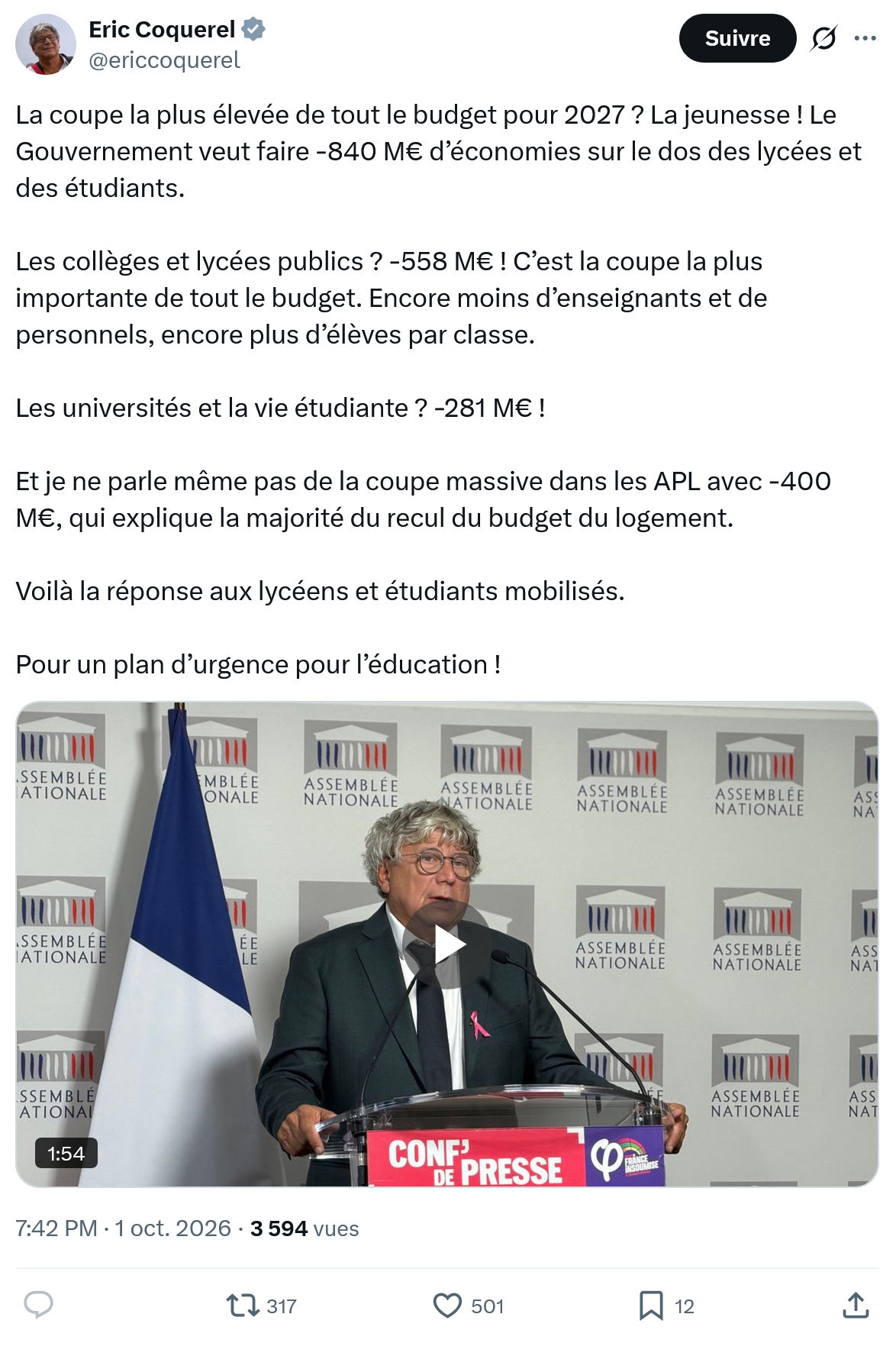 Eric Coquerel: La coupe la plus élevée...