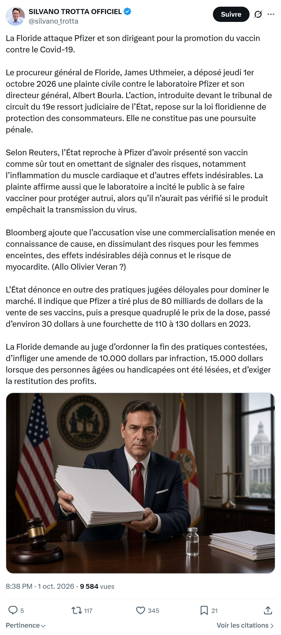 Silvano Trotta: La Floride attaque Pfizer...