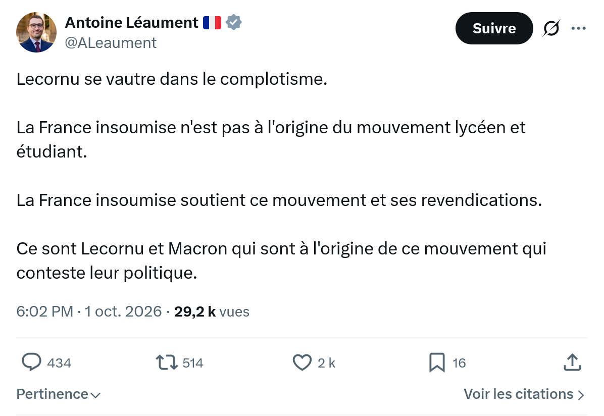 Antoine Léaument: Lecornu se vautre dans le complotisme...