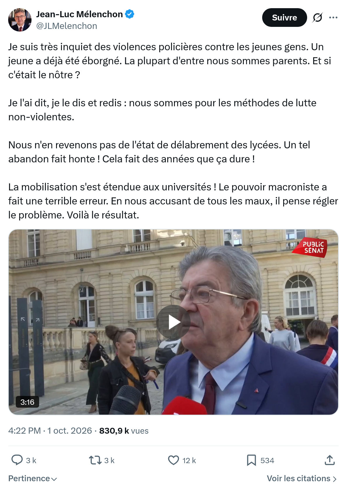 Jean-Luc Mélenchon: Je suis très inquiet...