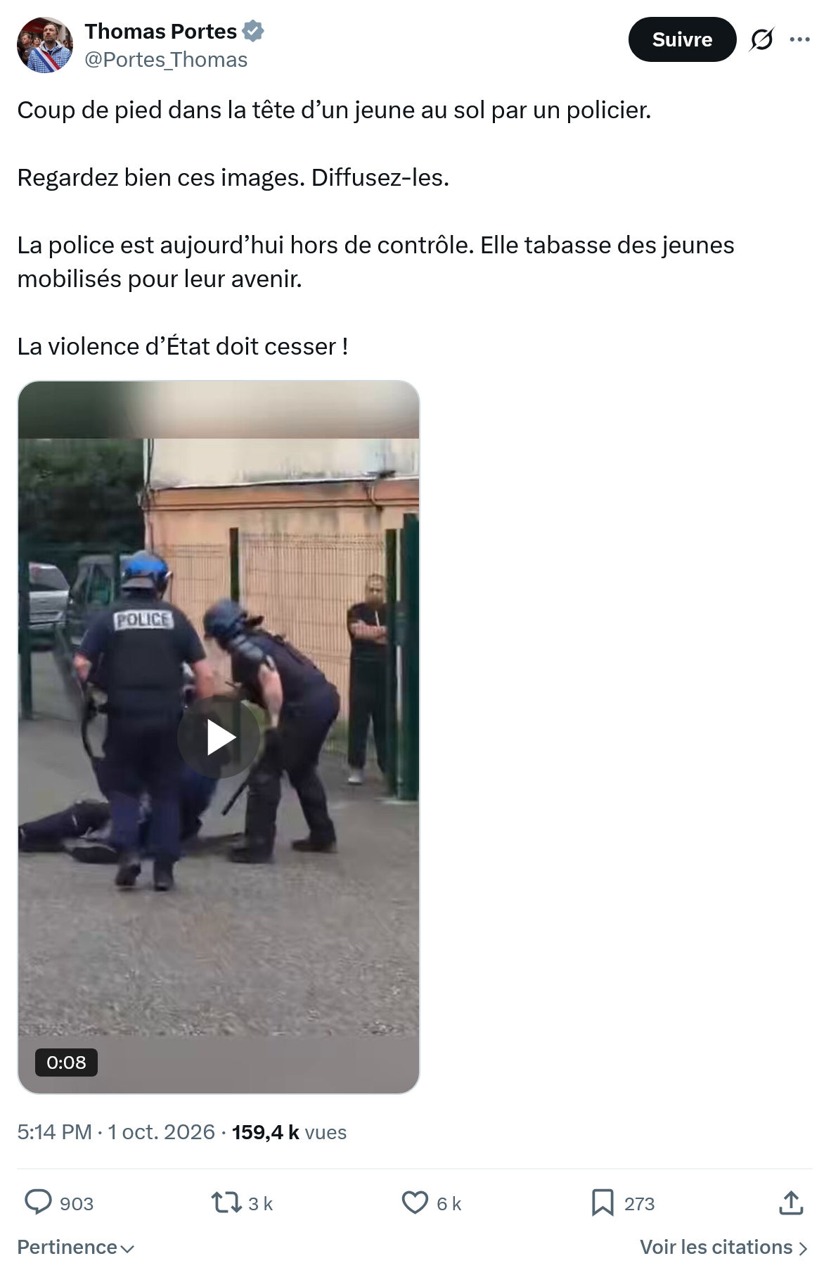 Thomas Portes: Coup de pied dans la tête...