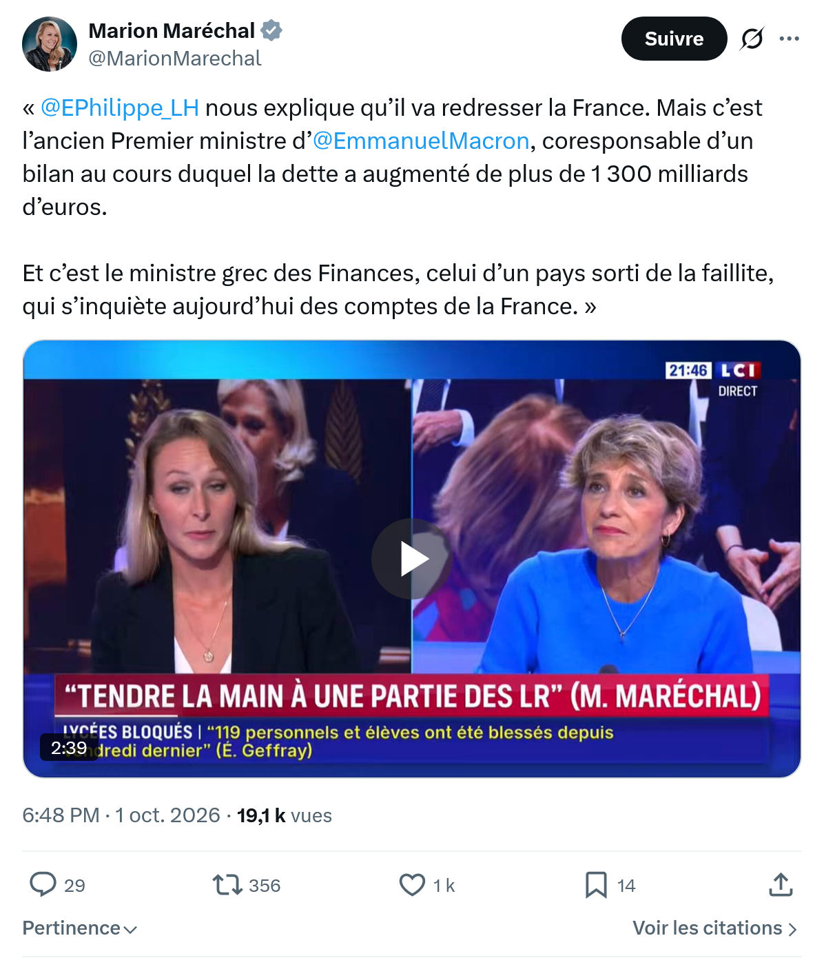 Marion Maréchal- Le Pen: « @EPhilippe_LH nous explique...