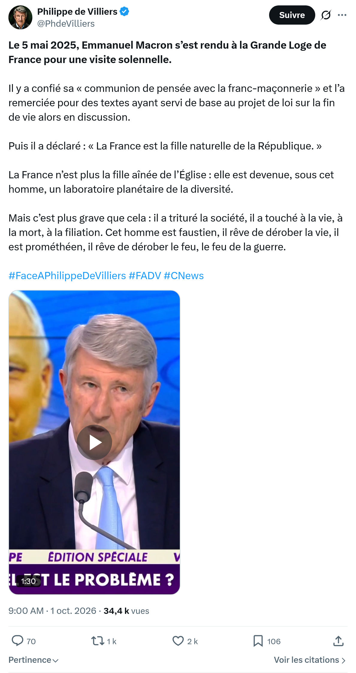 Philippe de Villiers: Le 5 mai 2025, Emmanuel Macron...