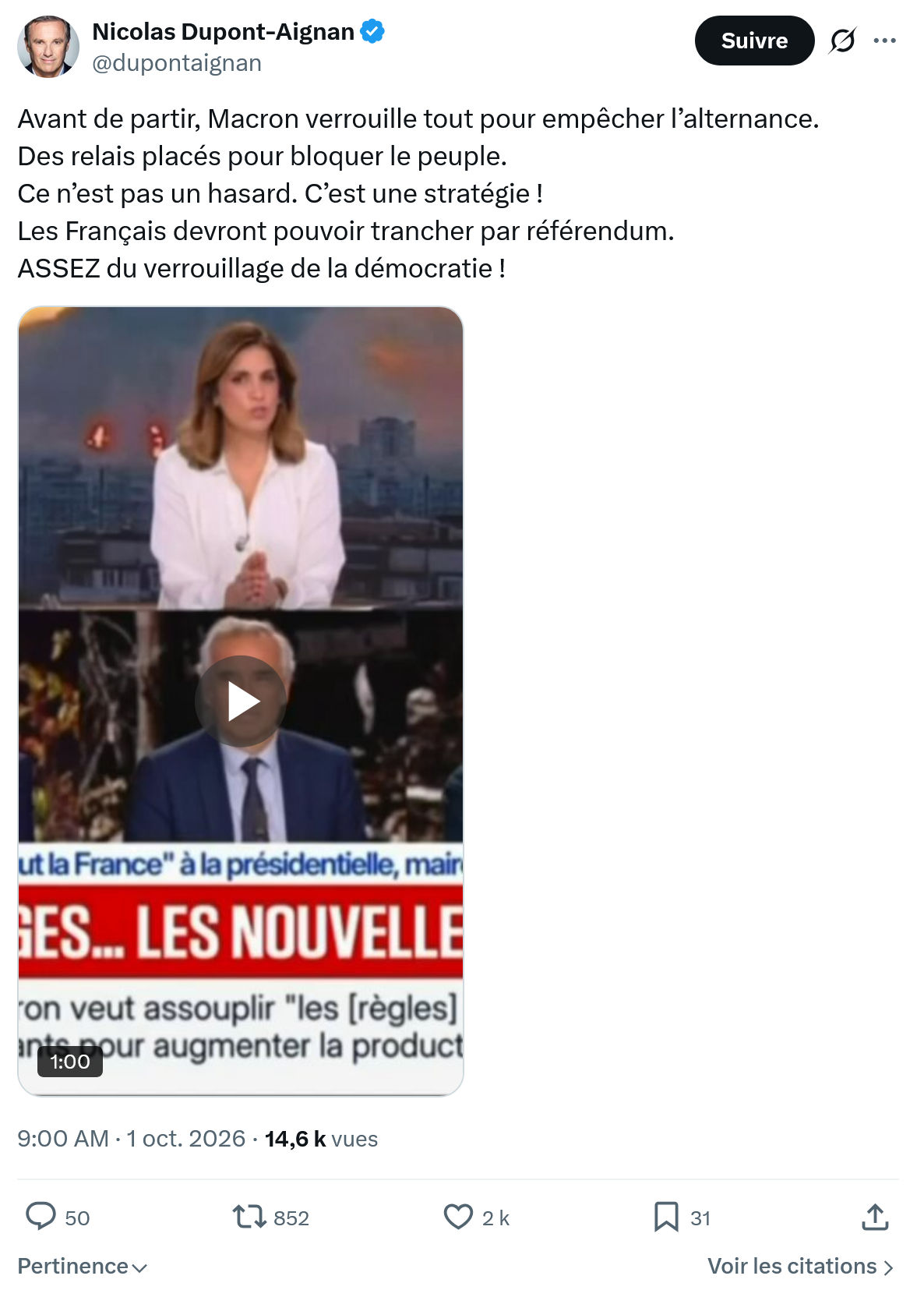 Nicolas Dupont-Aignan: Avant de partir, Macron...