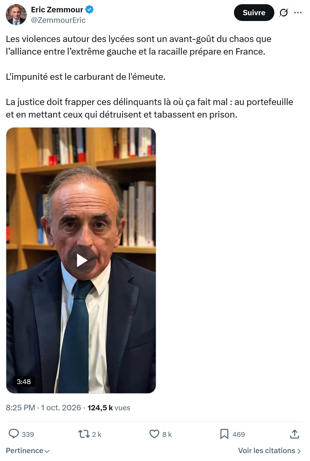 Eric Zemmour: Les violences autour des lycées...