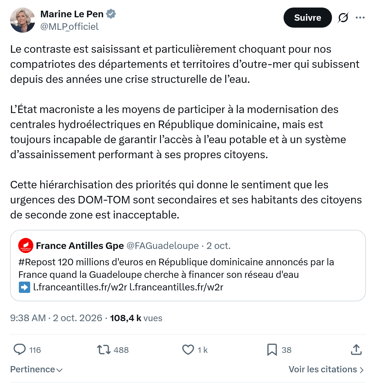 Marine Le Pen: Le contraste est saisissant et particulièrement...