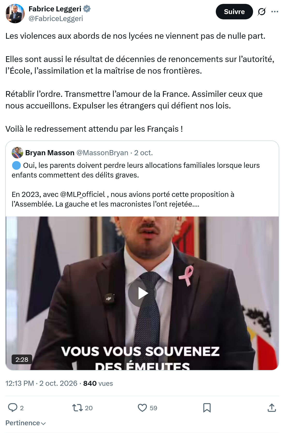 Fabrice Leggeri: Les violences aux abords...