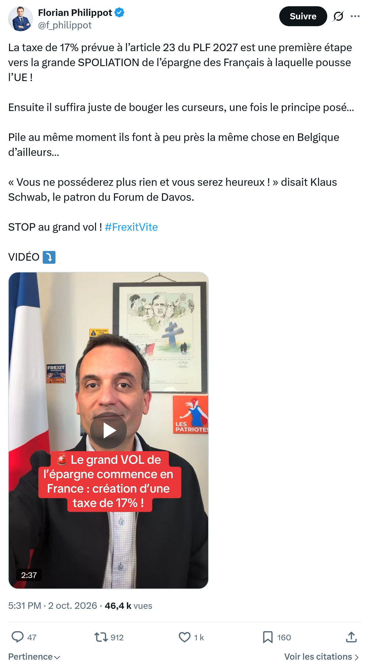 Florian Philippot: La taxe de 17% prévue...
