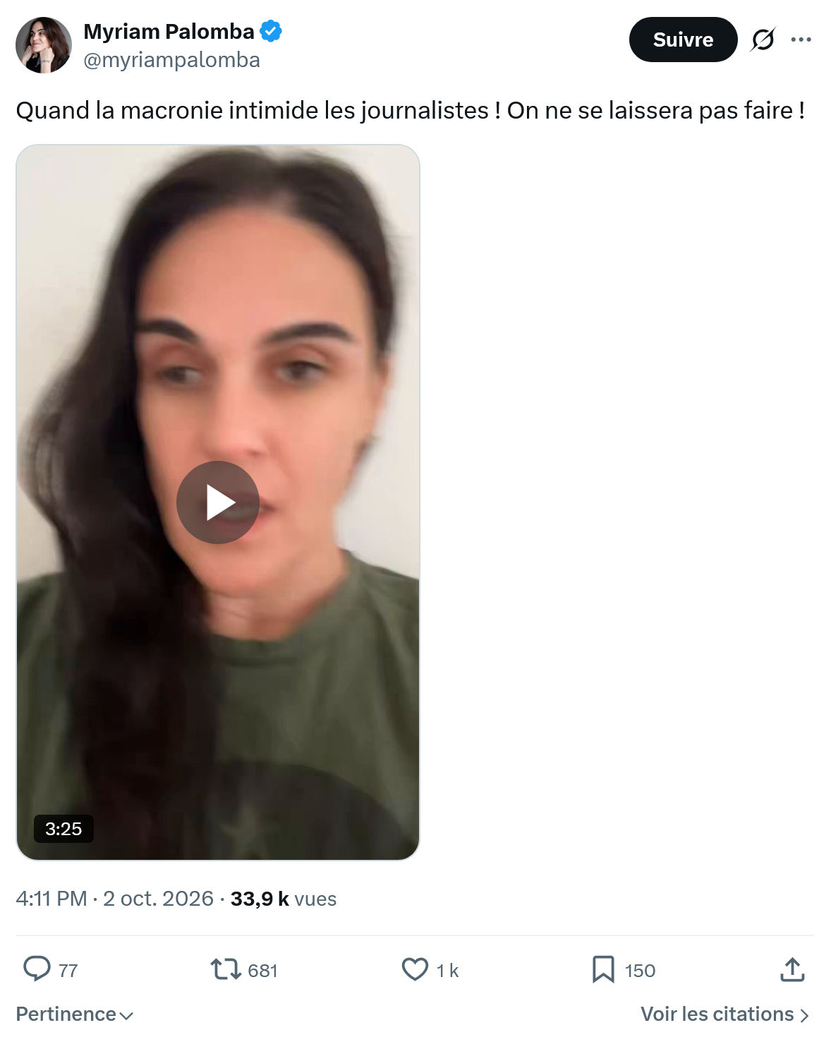 Myriam Palomba: Quand la macronie intimide...