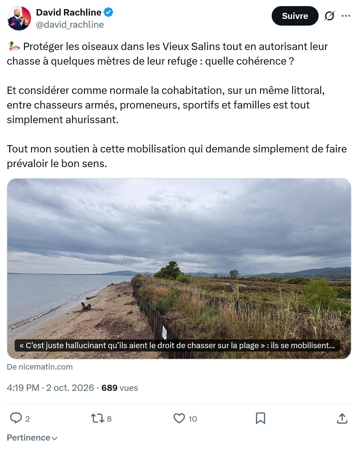 David Rachline: Protéger les oiseaux dans les Vieux Salins...