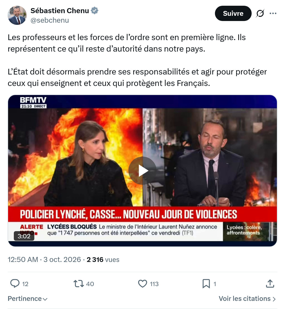 Sébastien Chenu: Les professeurs et les forces...