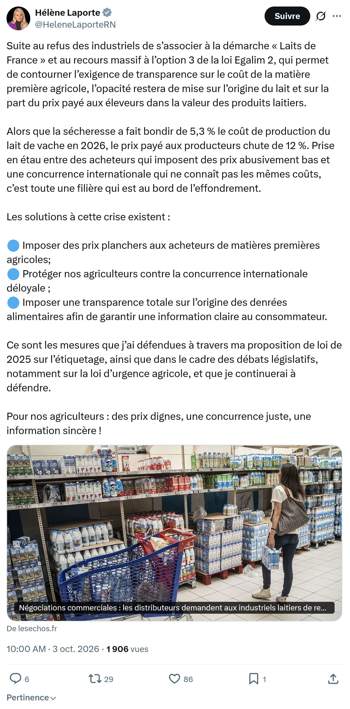 Hélène Laporte: Suite au refus des industriels...