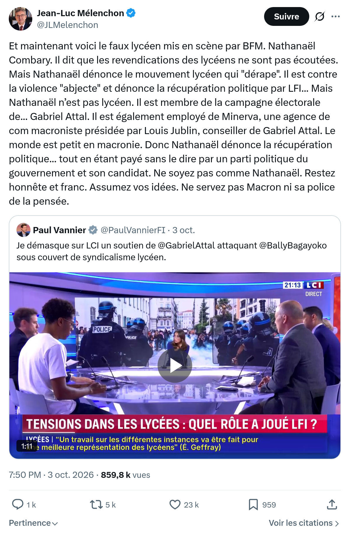 Jean-Luc Mélenchon: Et maintenant voici le faux...