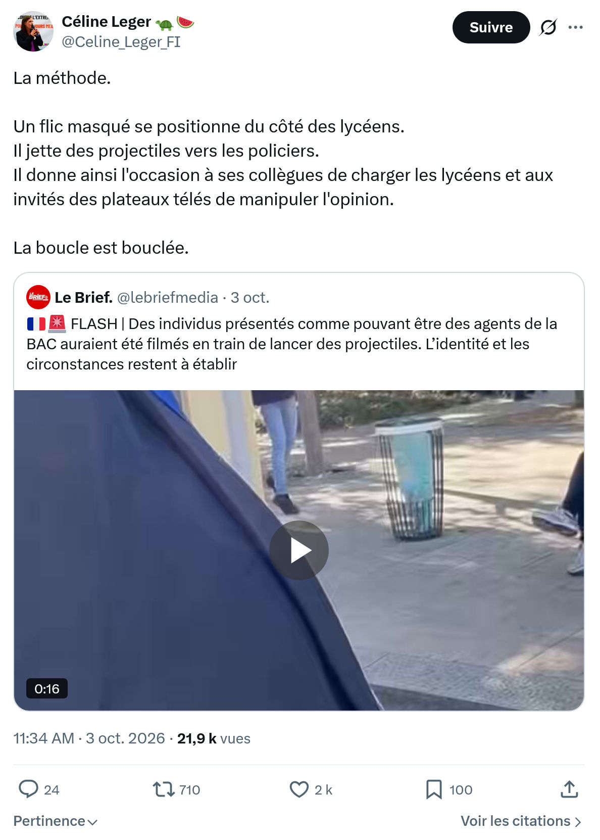 Céline Léger: Un flic masqué se positionne...