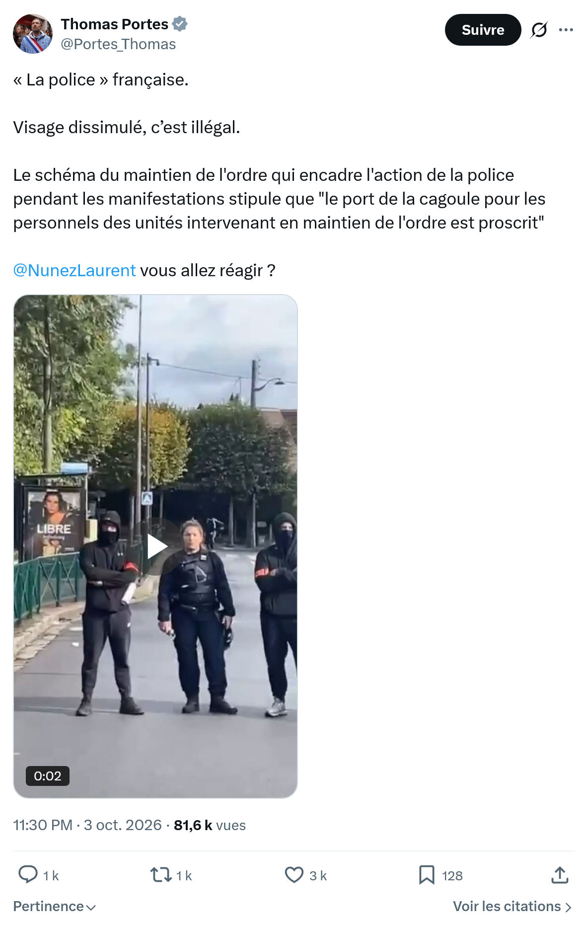 Thomas Portes: « La police » française...