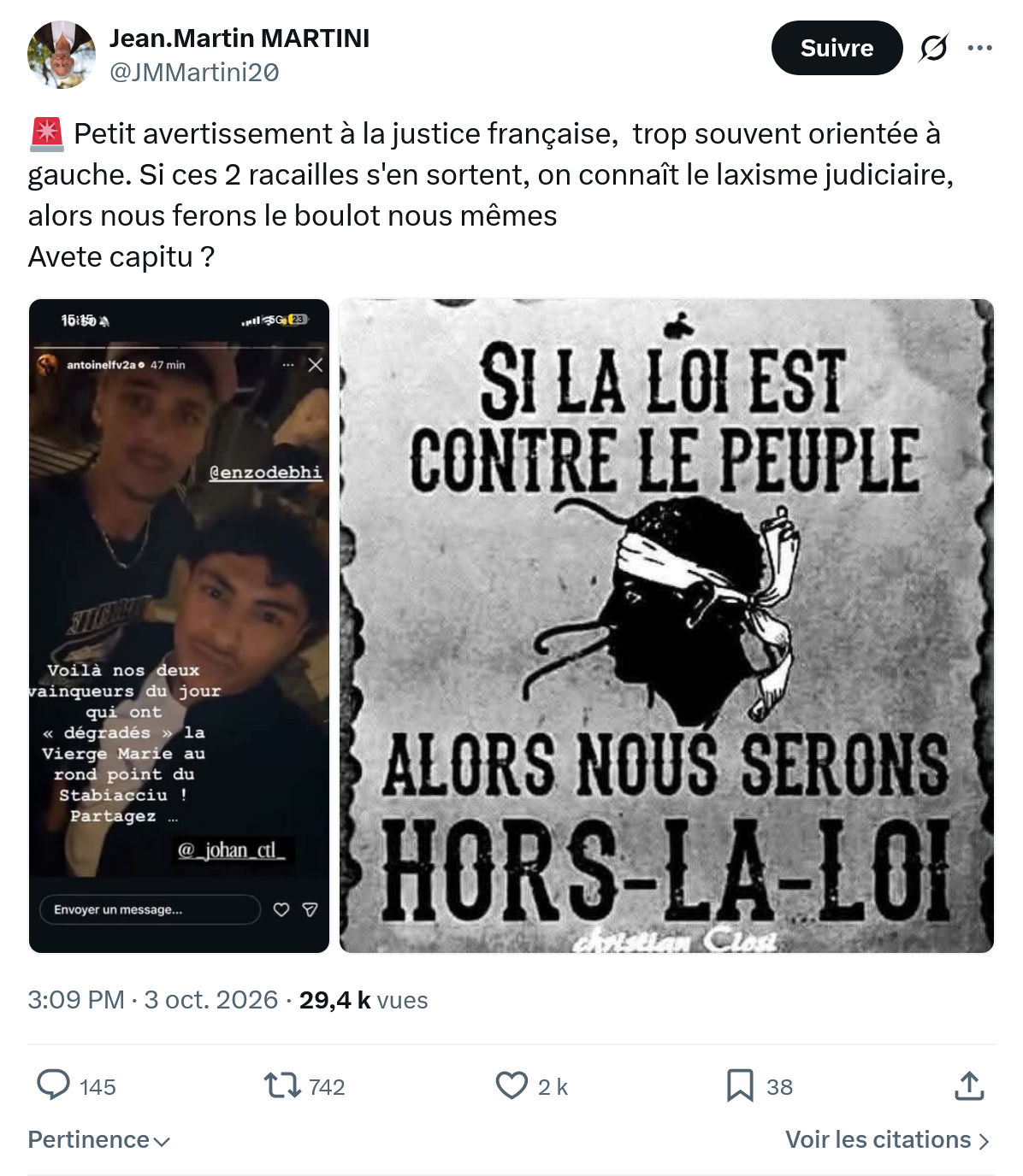 Jean-Martin Martini: Petit avertissement à la justice...