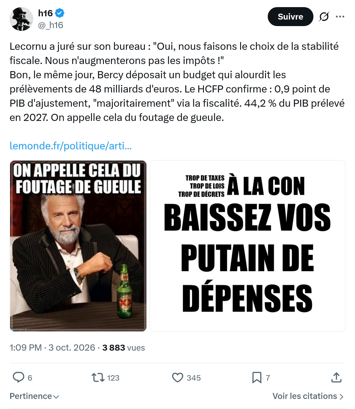 h16: Lecornu a juré sur son bureau...