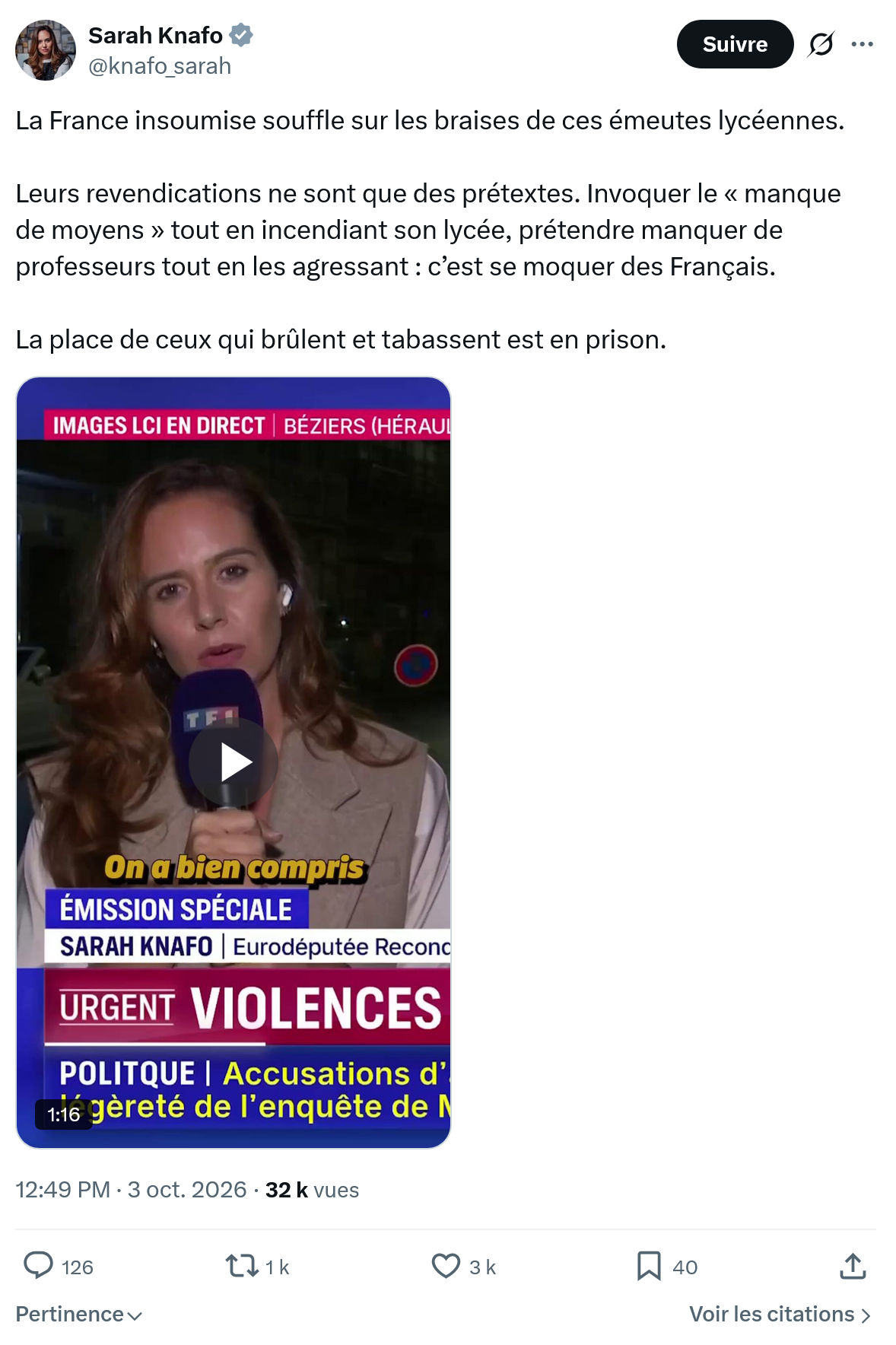 Sarah Knafo: La France insoumise...