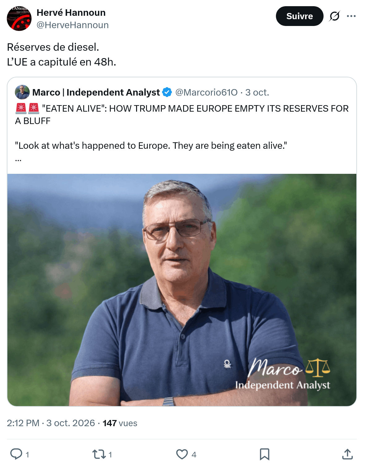 Herve Hannoun: Réserves de diesel...