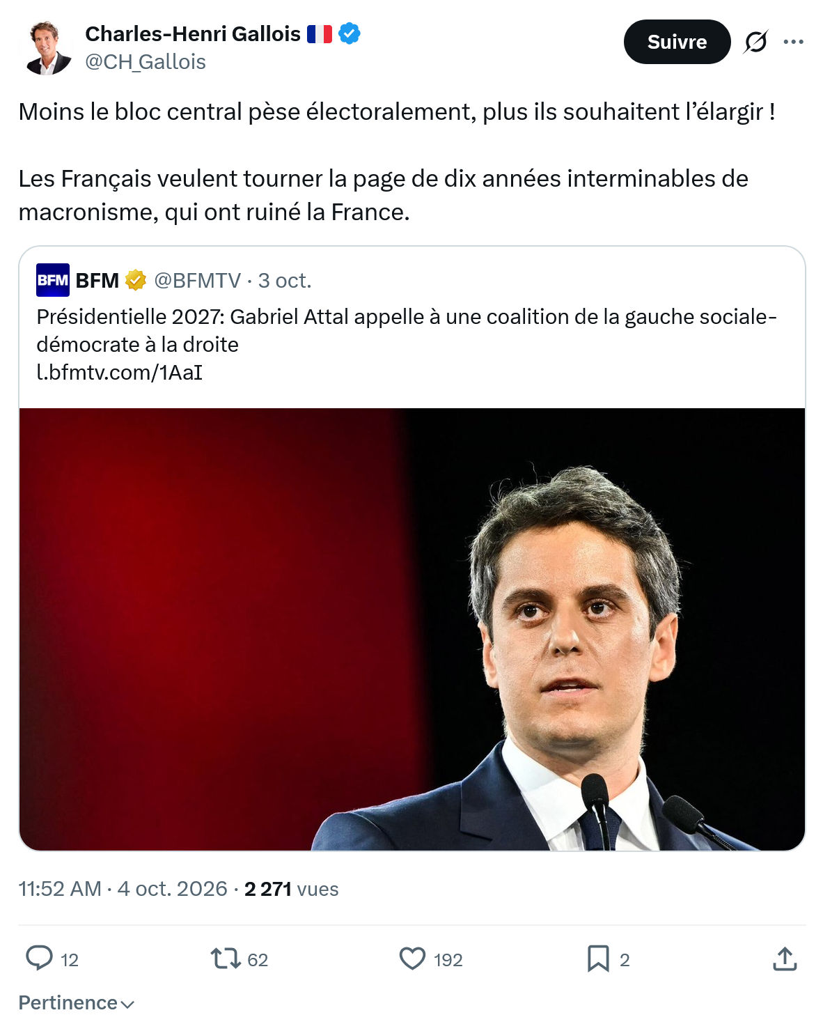 Charles-Henri Gallois: Moins le bloc central pèse...