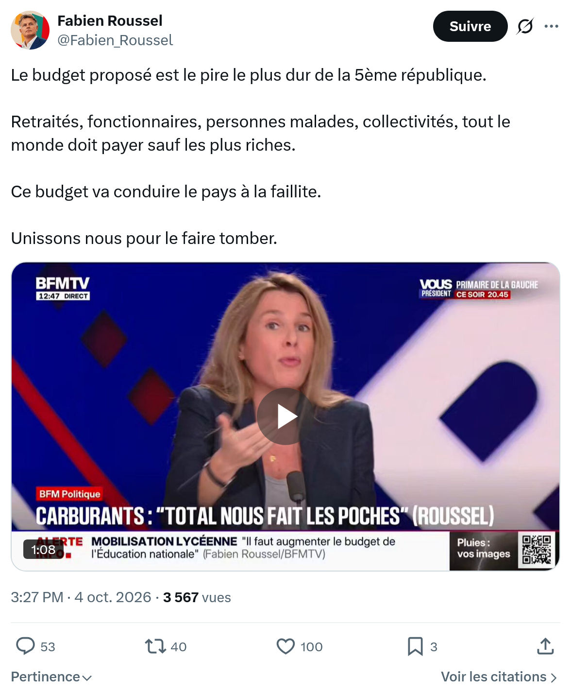Fabien Roussel: Le budget proposé...