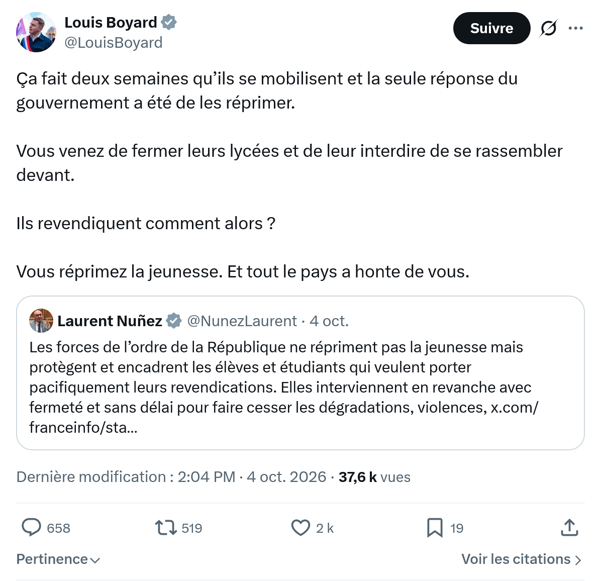 Louis Boyard: Ça fait deux semaines...