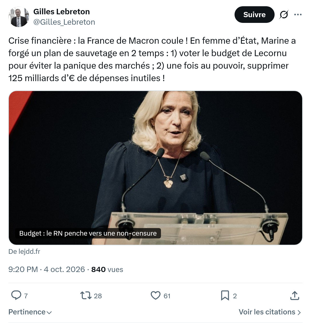 Gilles Lebreton: Crise financière : la France...