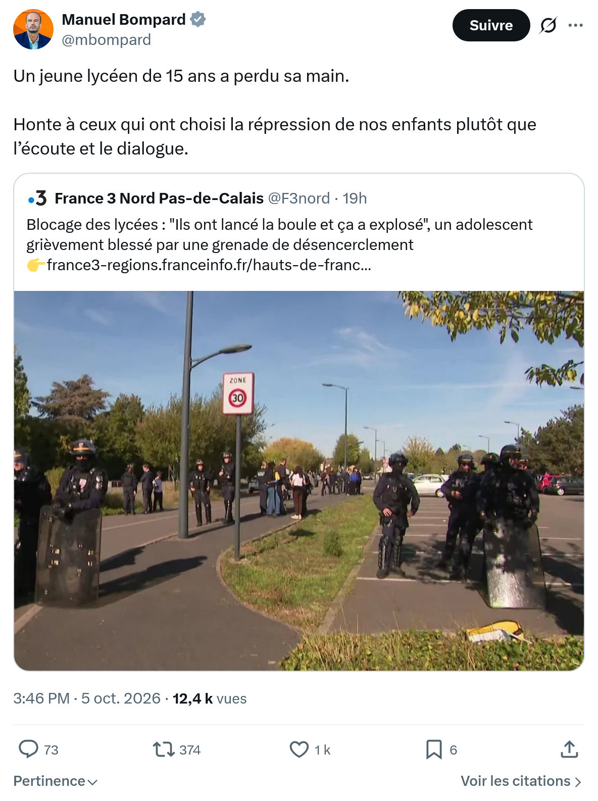 Manuel Bompard: Un jeune lycéen de 15...