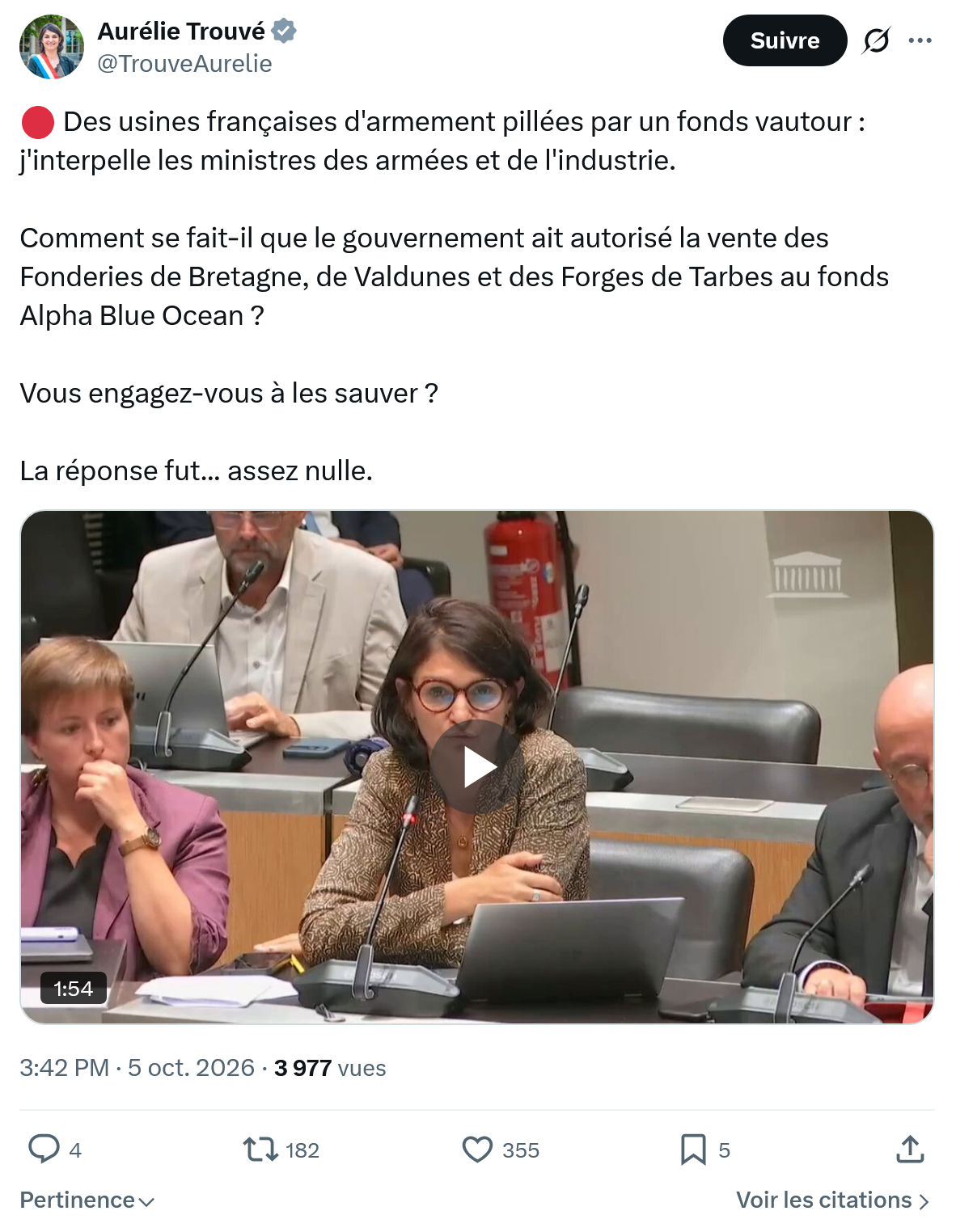 Aurélie Trouvé: Des usines françaises d'armement...