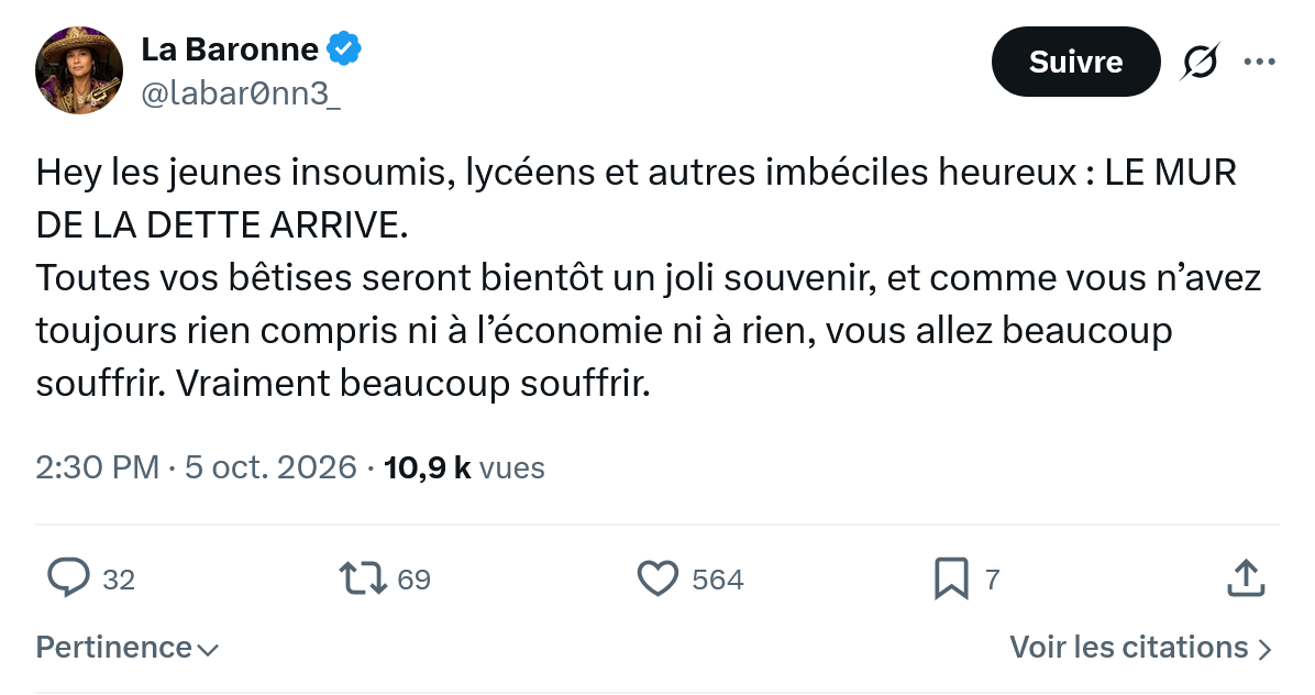La Baronne: Hey les jeunes insoumis...