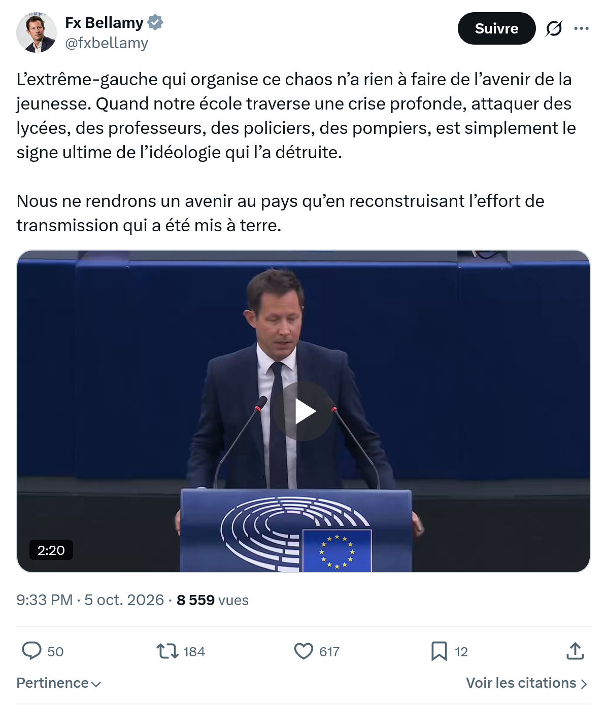 Fx Bellamy: L’extrême-gauche qui organise...