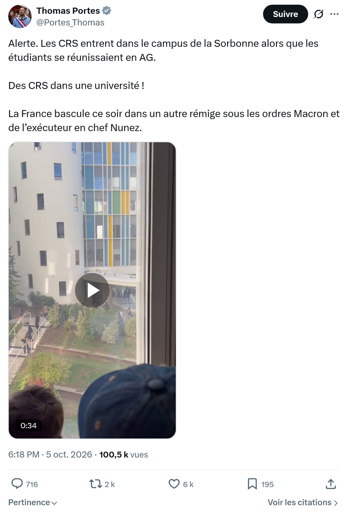 Thomas Portes: Alerte. Les CRS entrent...