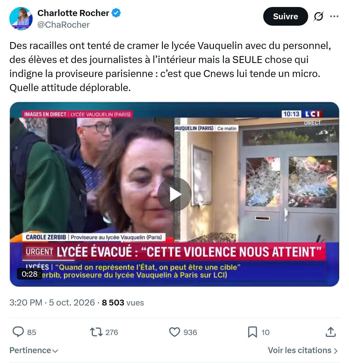 Charlotte Rocher: Des racailles ont tenté...