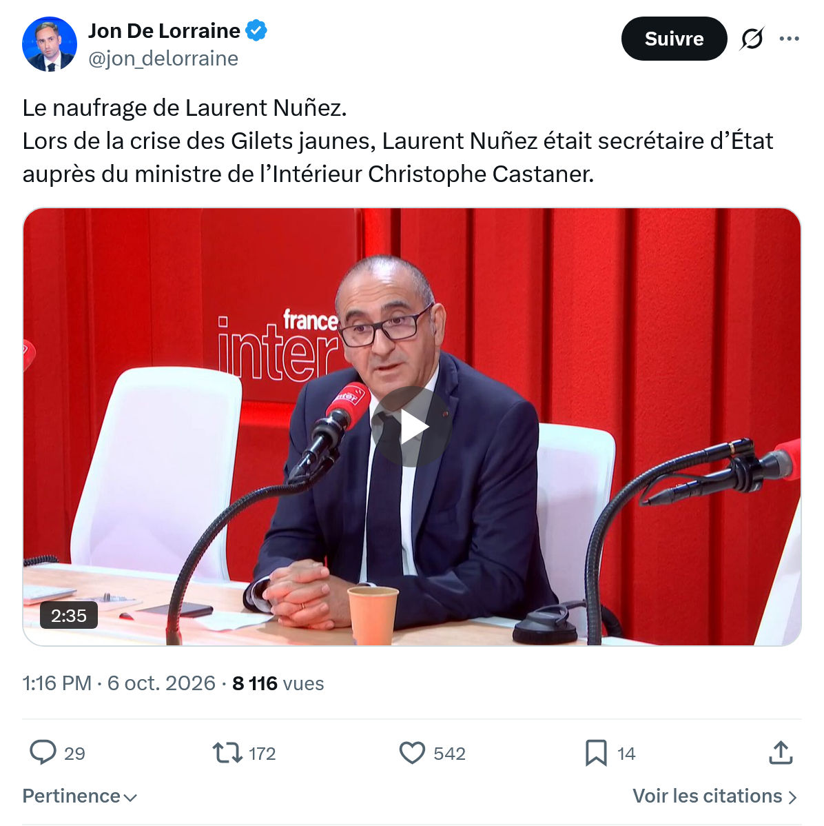 Jon De Lorraine: Le naufrage de Laurent Nuñez...