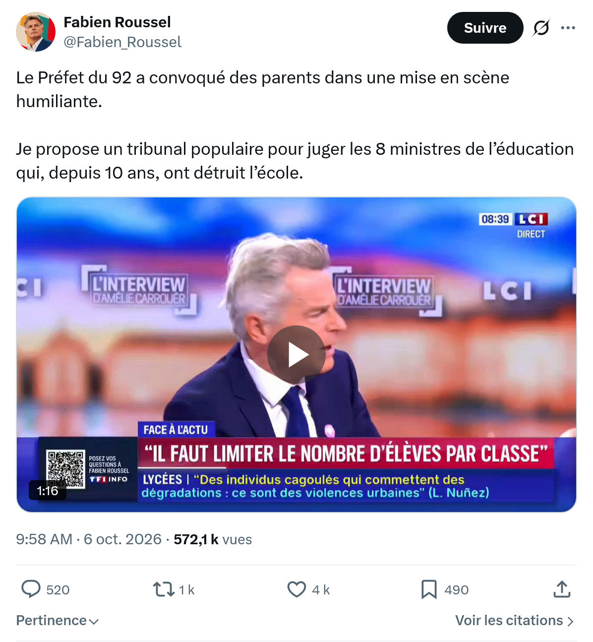 Fabien Roussel: Le Préfet du 92 a convoqué...
