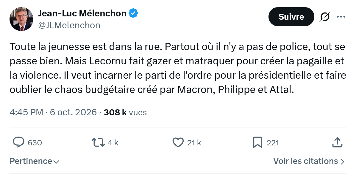 Jean-Luc Mélenchon: Toute la jeunesse est dans la rue...